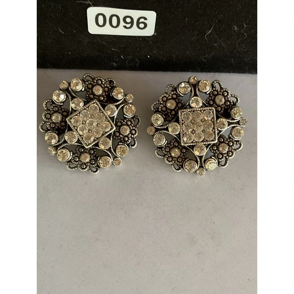 4 Vintage Style Brooches with Rhinestone Accents Silver Tone
